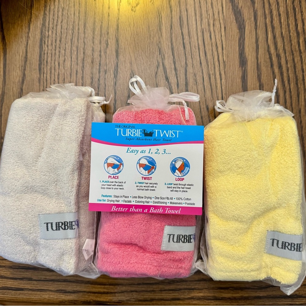 Turbie Twist Hair Towels - Pink, Yellow, Cream